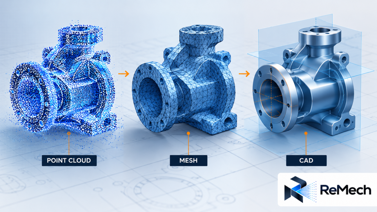 مراحل مفهومی ابر نقاط، مش و مدل CAD با لوگوی ری‌مک